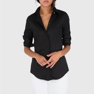 ANN MASHBURN Hidden-Placket Icon Shirt Black Stretch Poplin black small